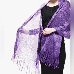 NEW Purple Shawl and Wrap Glitter Metallic Scarf with Fringe